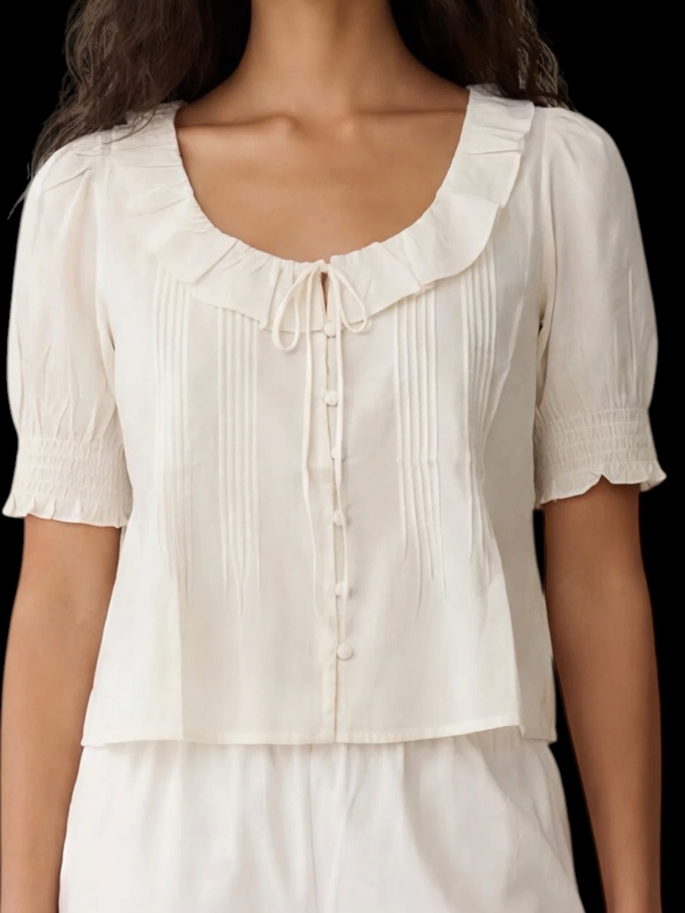 Sorella Few Moda Maysilee Top Light Cream Ruffled Pintuck Cotton NWT